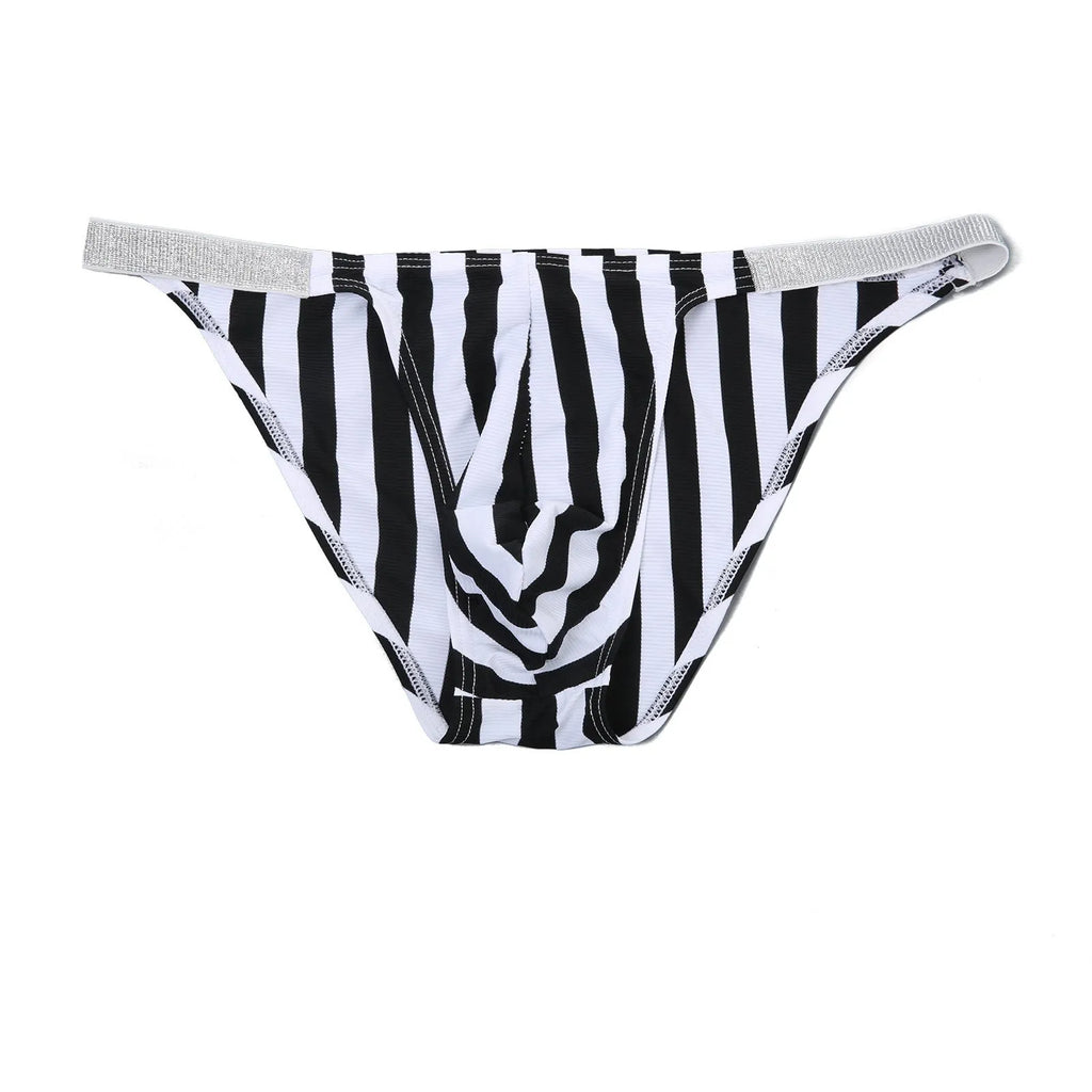 Men's low waist briefs with zebra stripe pattern and U pouch design