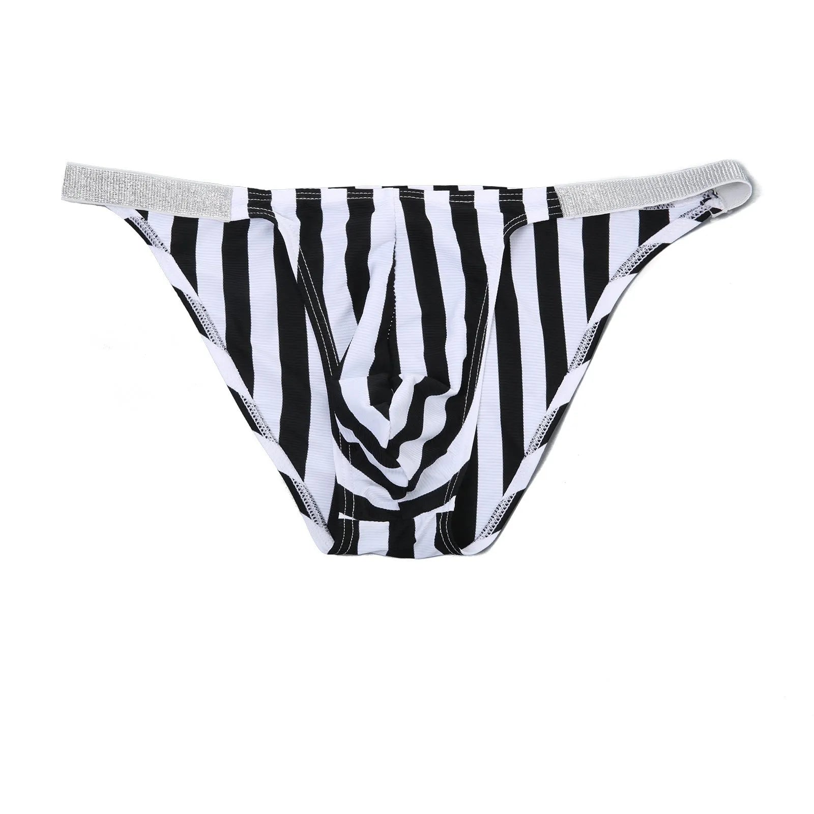 Men's low waist briefs with zebra stripe pattern and U pouch design