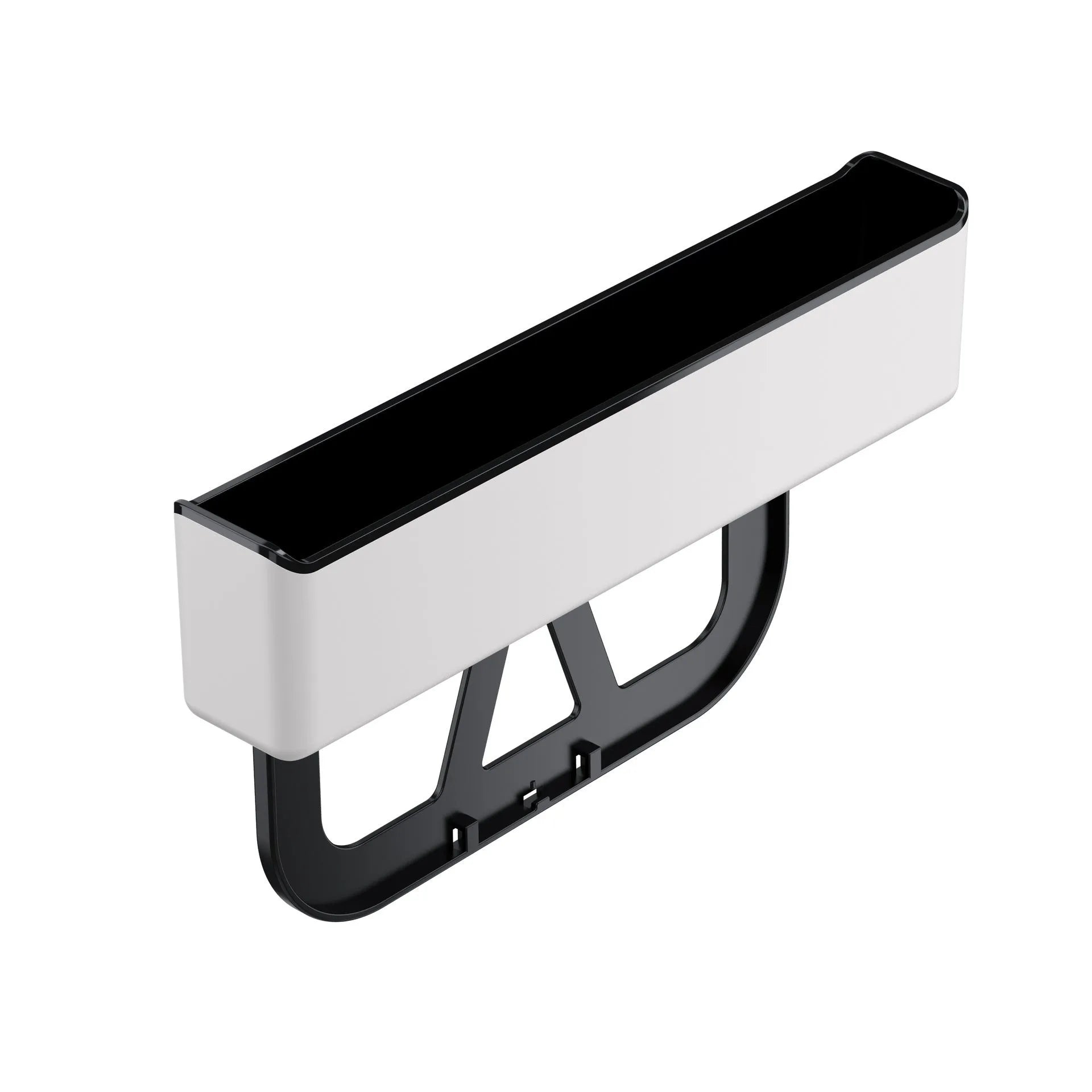 Black plastic car seat gap storage box organiser with 265x166x45mm dimensions