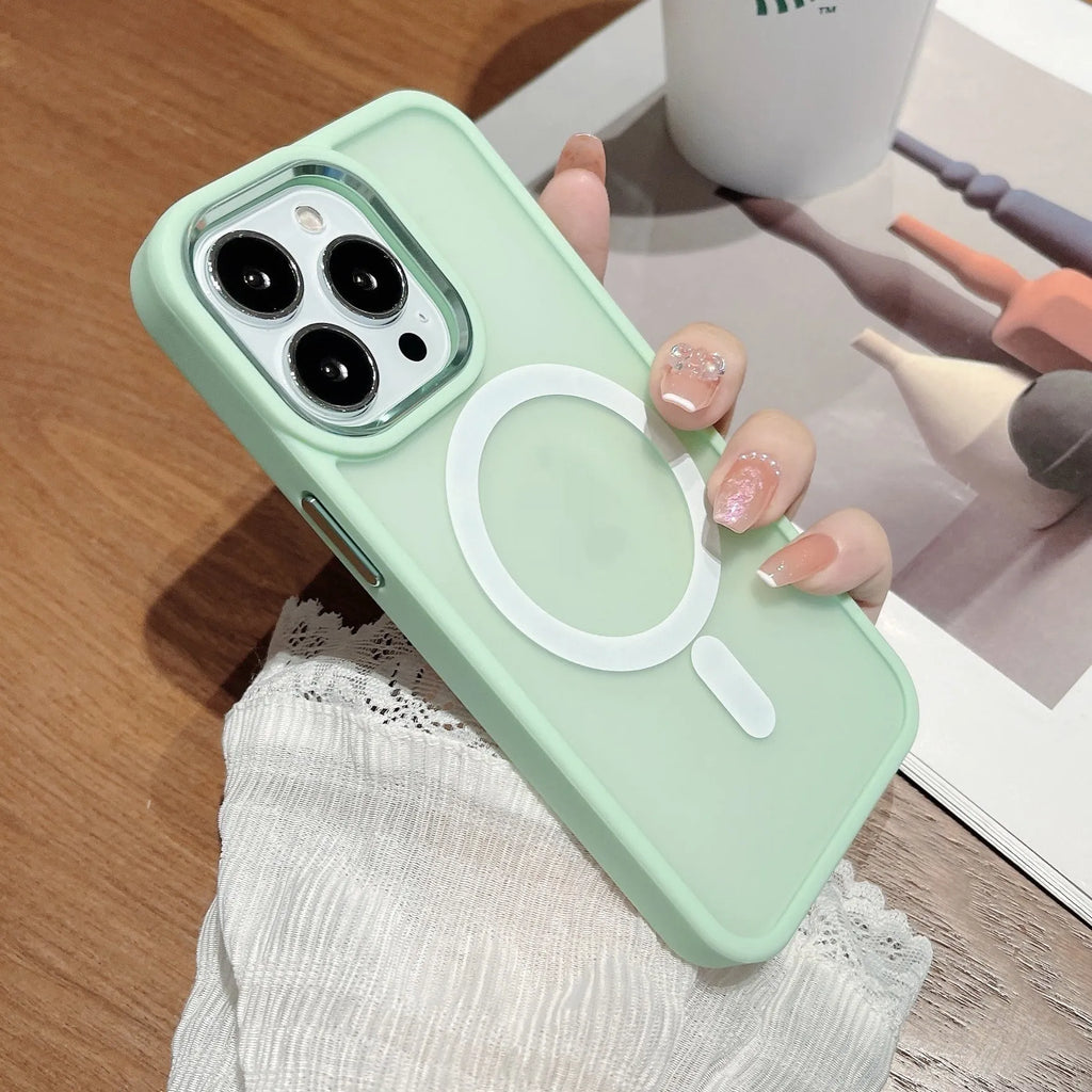 Magnetic matte phone case for iPhone 11-15 Pro Max in black, pink, green, blue, white and transparent