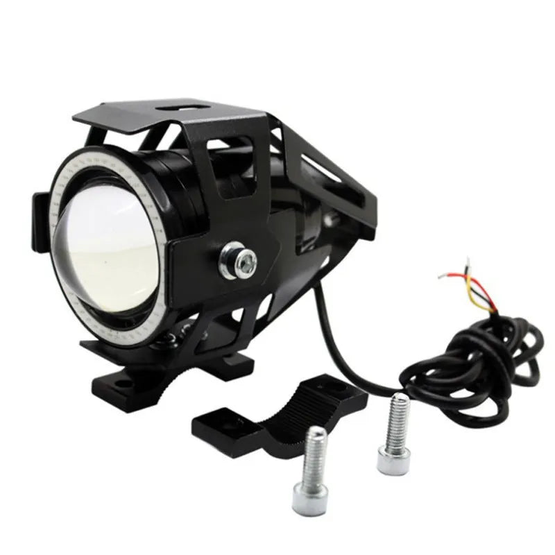 Black plastic motorcycle LED spotlight 125W 12x8cm universal fit fog light