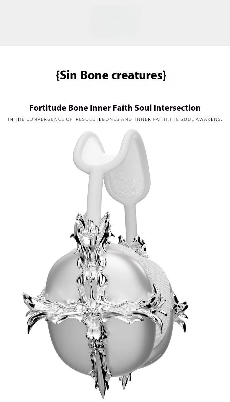 Gothic cross design resin headphone cover for Apple AirPods Max in silver metallic finish