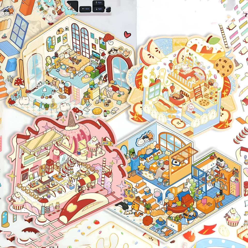 Large PET 3D cartoon hand account stickers for miniature scene collage and journaling