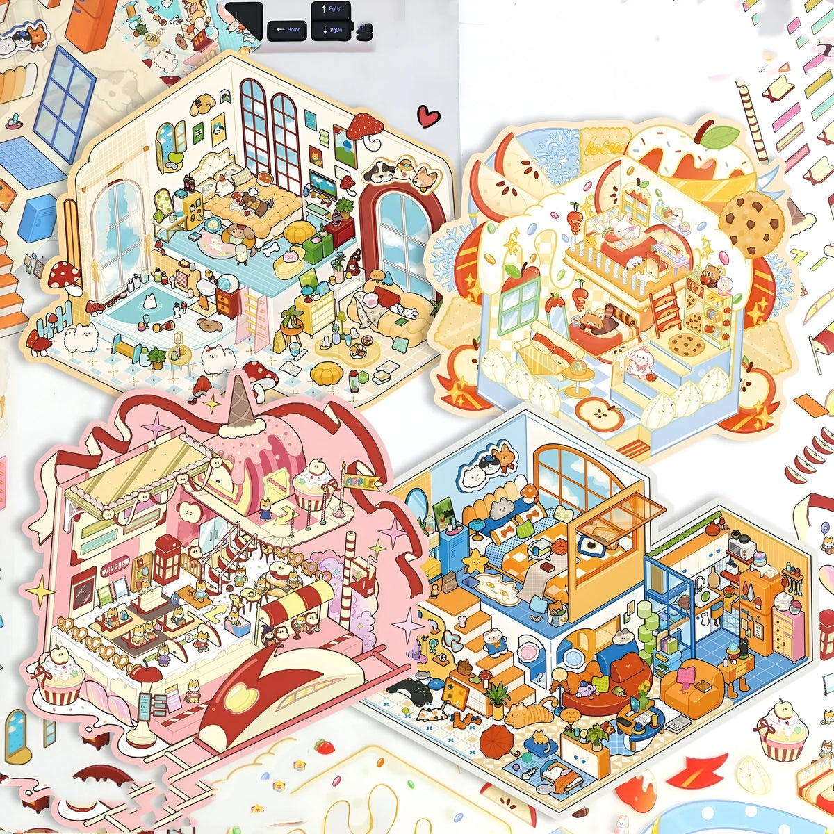 Large PET 3D cartoon hand account stickers for miniature scene collage and journaling