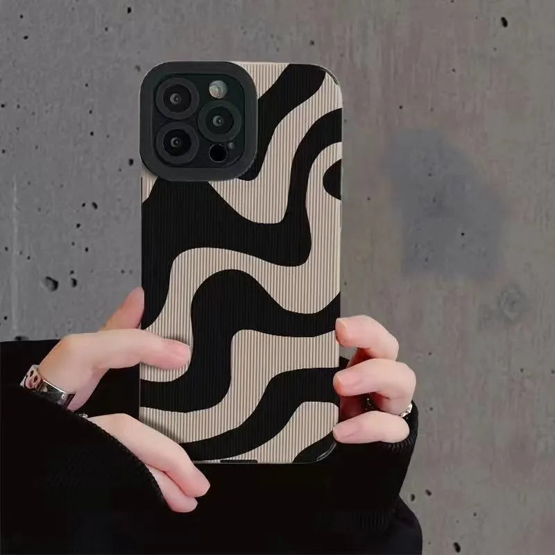 Imitation leather phone case with DIY metal stamping stripe line design in Rainbow colour