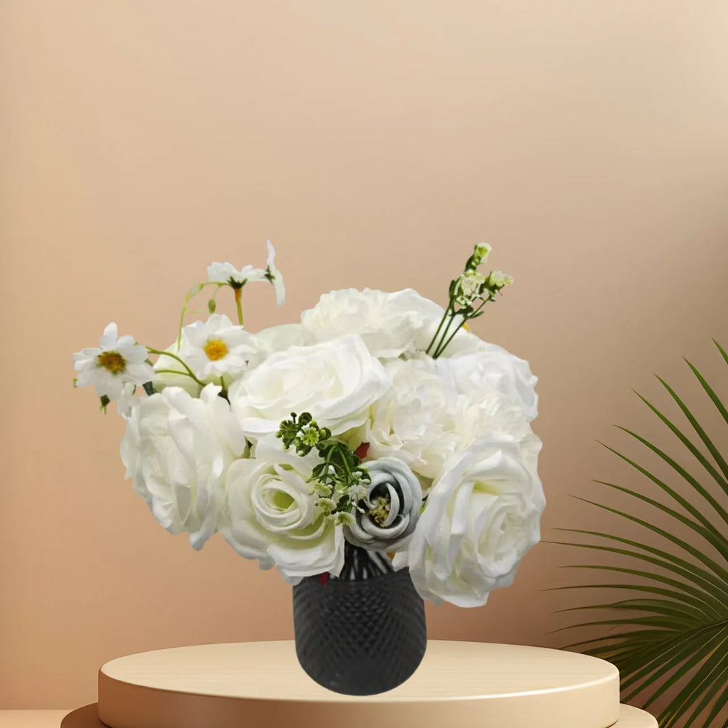 Artificial silk and PVC rose wedding table vase decoration ornament with embossed petals