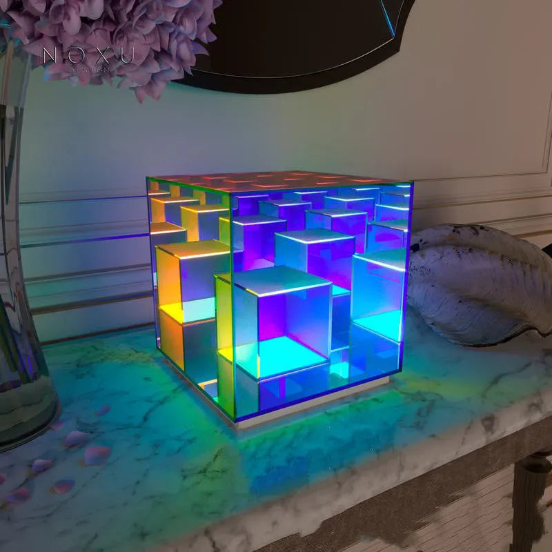 Creative night light acrylic cube LED colour box with USB power and push-button switch in three sizes 15 22 30 cm