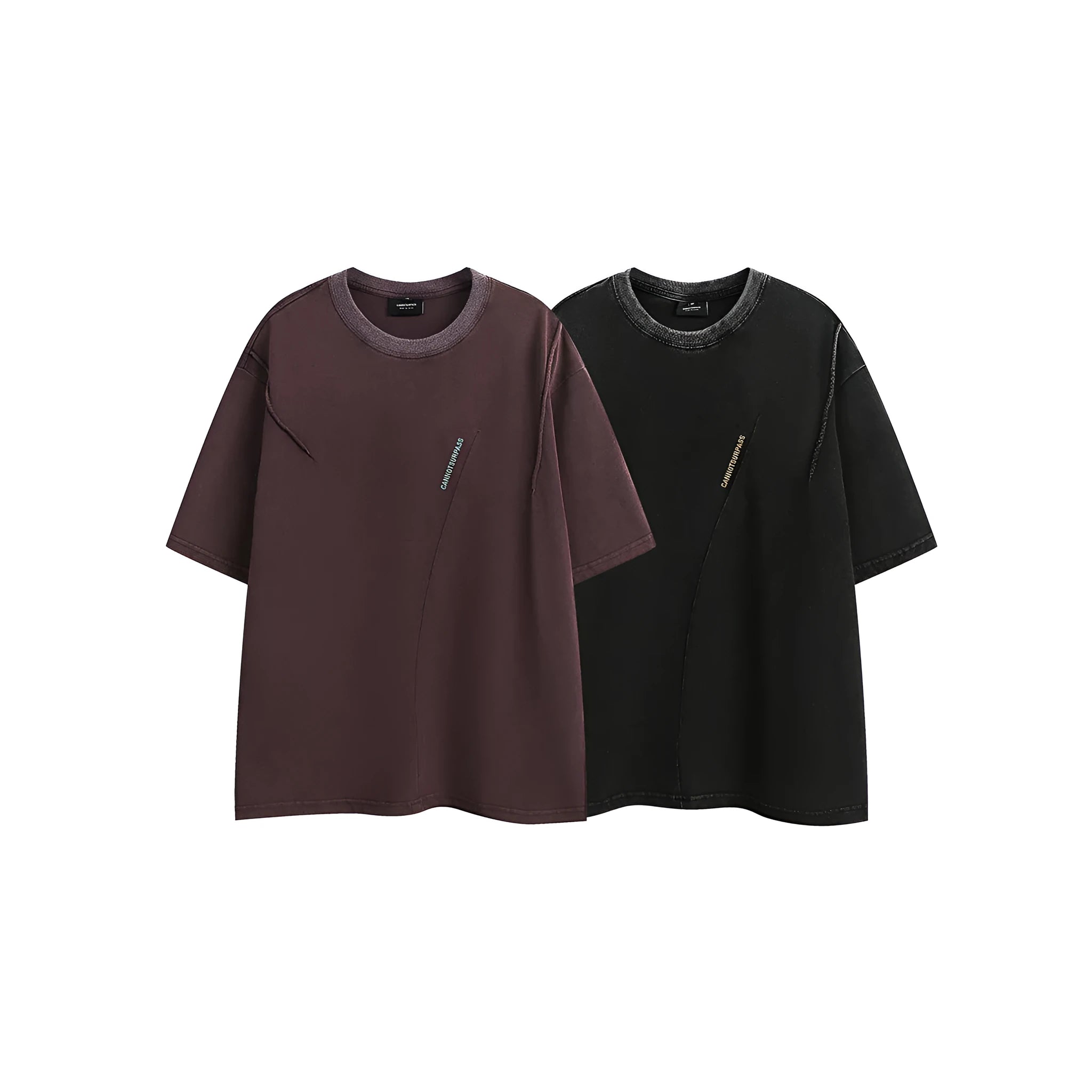Retro half-sleeve washed cotton T-shirt in loose fit black or purple colour