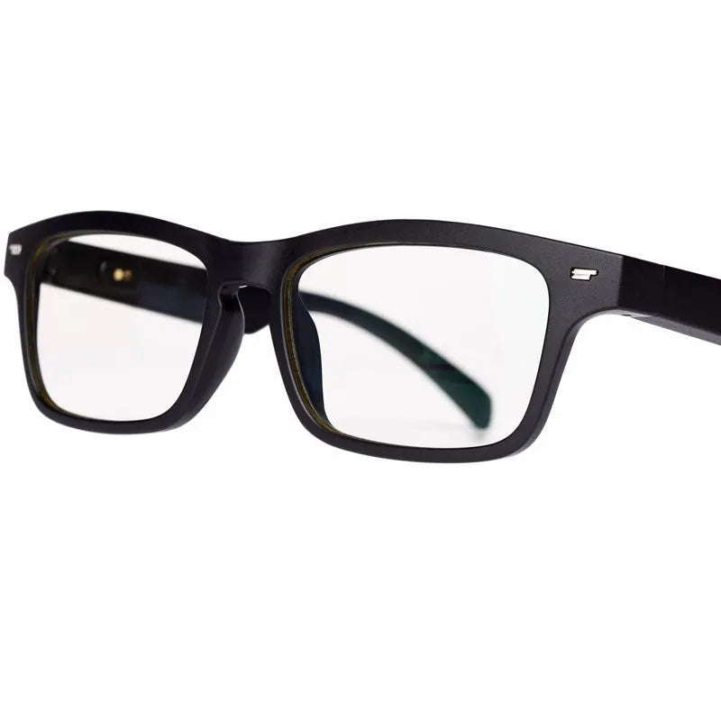 Smart glasses with a black PC+ABS frame featuring Bluetooth speakers and UV400 protective lenses.