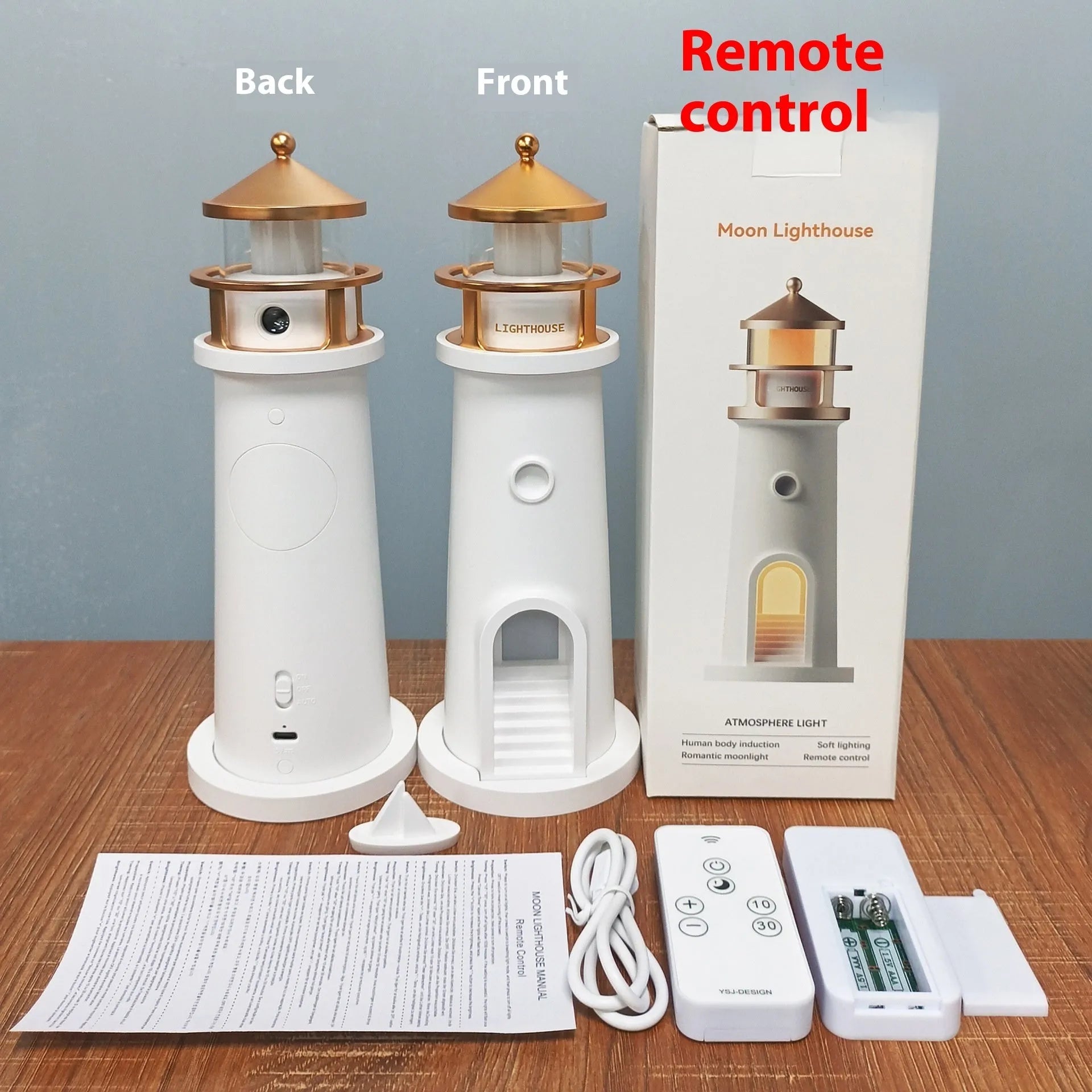 Human body induction atmosphere moonlight lighthouse table lamp in geometric modern style with remote control and Bluetooth