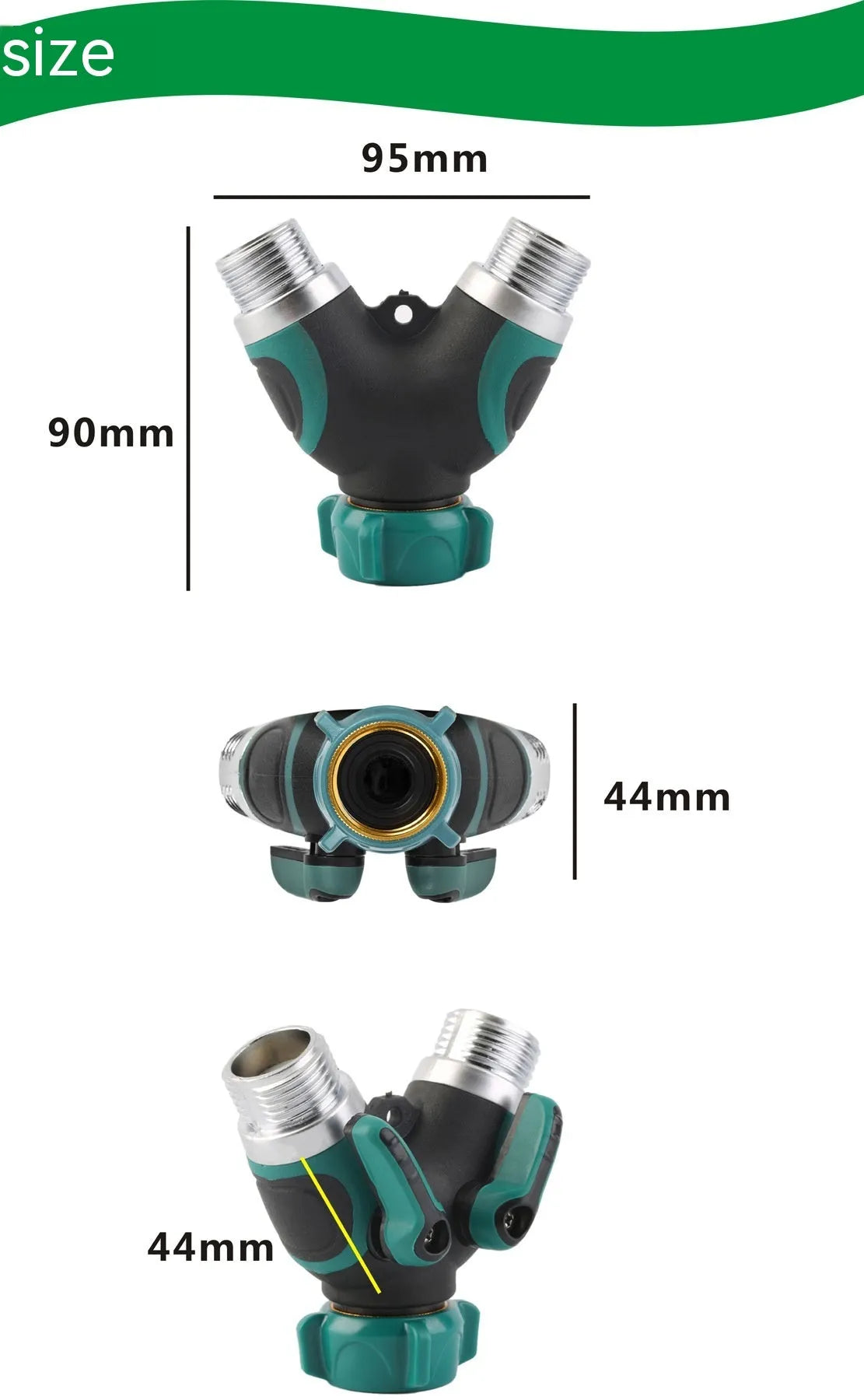 Zinc alloy garden ball valve water splitter with 6-point double pass diverter