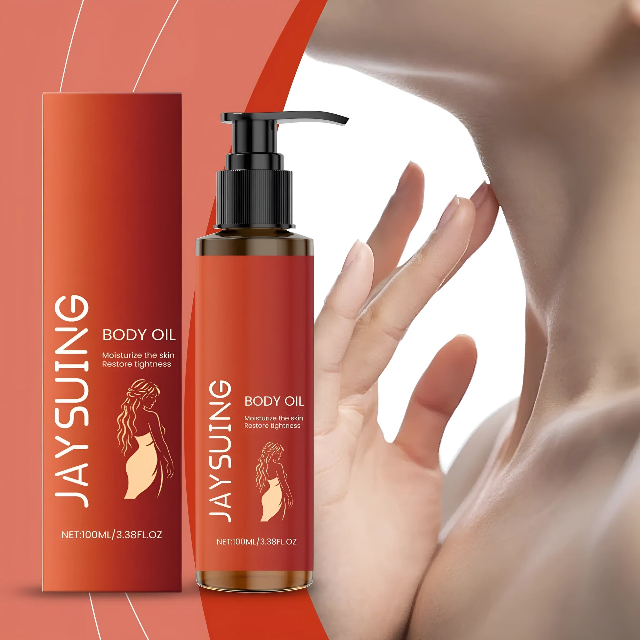 100ml bottle of body firming massage oil with glycerol and rose oil ingredients