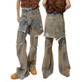 American Street loose hole bootcut pants in cotton denim with high waist design