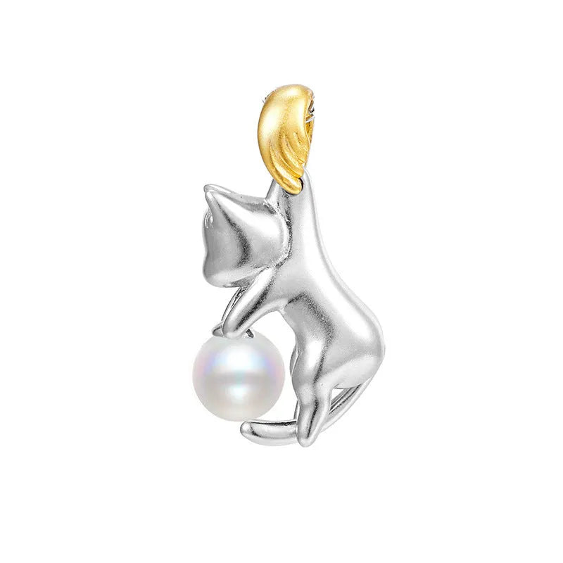 925 sterling silver clavicle chain necklace with cat charm pendant in electroplated finish