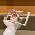 Transparent magnetic phone case with invisible bracket for Samsung Galaxy, black colour, flat lay view
