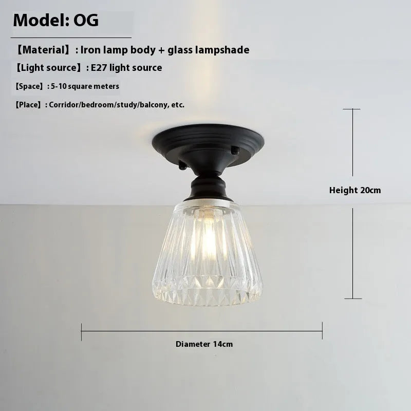 American retro-style single-head wall or ceiling lamp with clear glass cover for hallway lighting