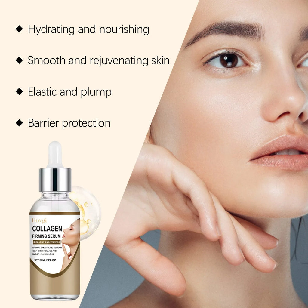 Collagen firming care solution 30ml container measuring 2.8 x 2.8 x 10.3 cm
