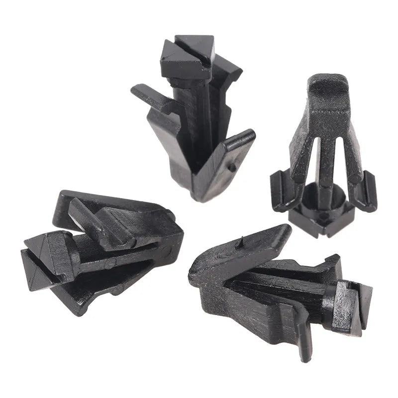 Black automotive fastener clip for Nissan bumper and grille, part number 76882-0M060.