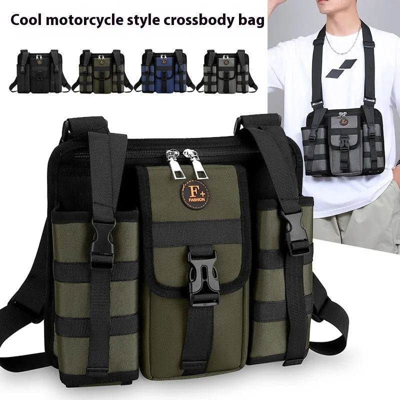 Army Green Oxford cloth messenger bag for men showing front and side views