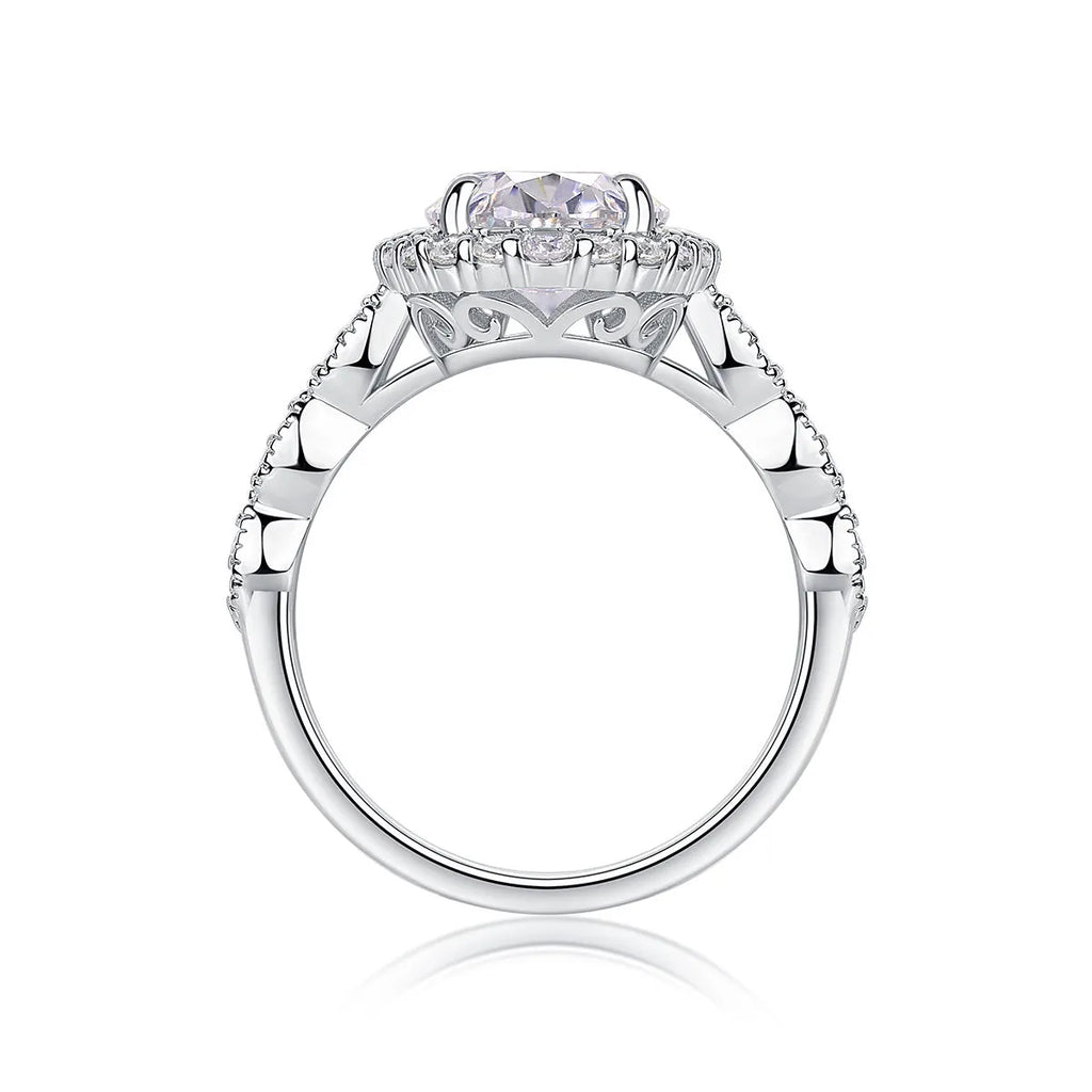 Moonlight Pupil egg-shaped moissanite wedding ring set on platinum-plated S925 silver band with gift box and GRA certificate