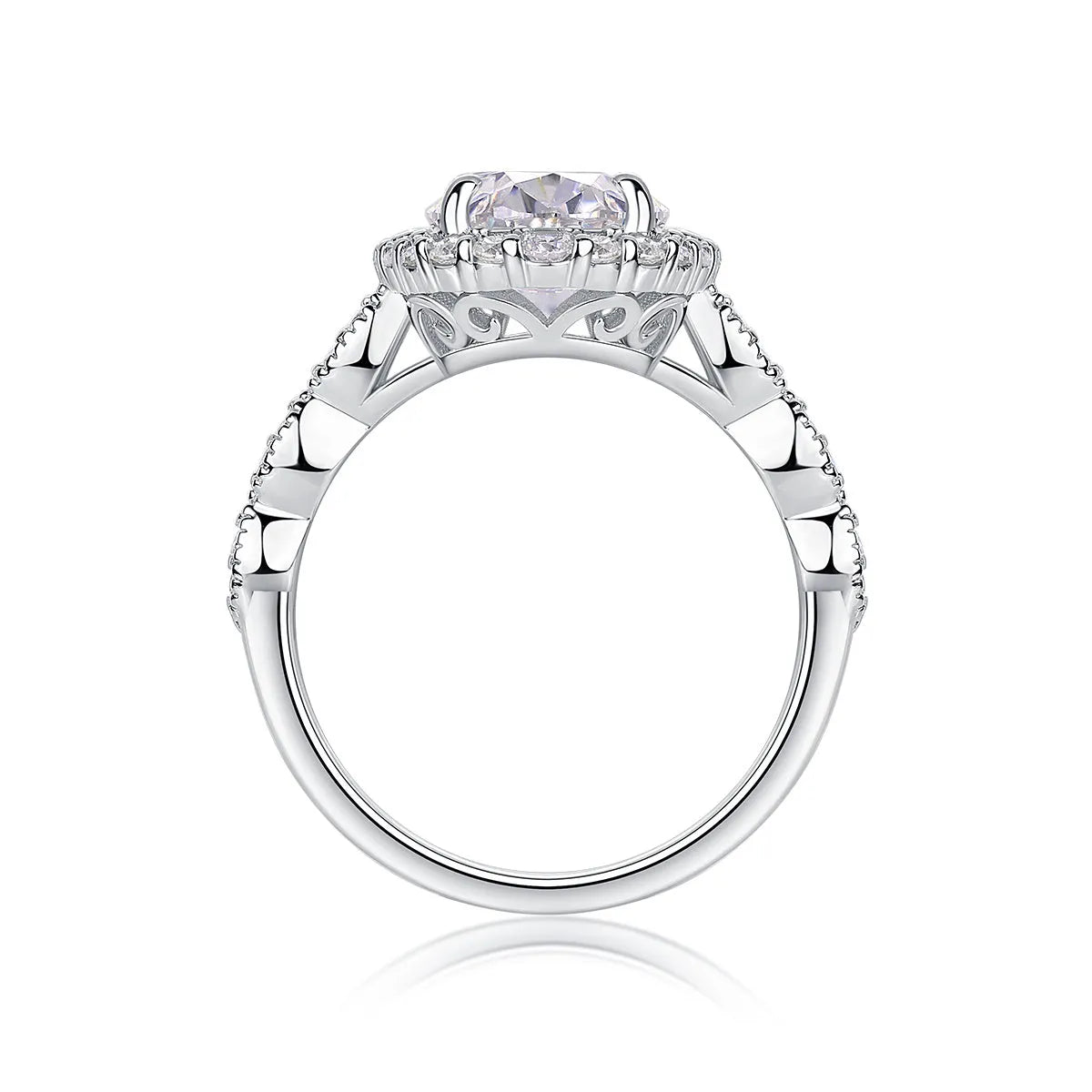Moonlight Pupil egg-shaped moissanite wedding ring set on platinum-plated S925 silver band with gift box and GRA certificate