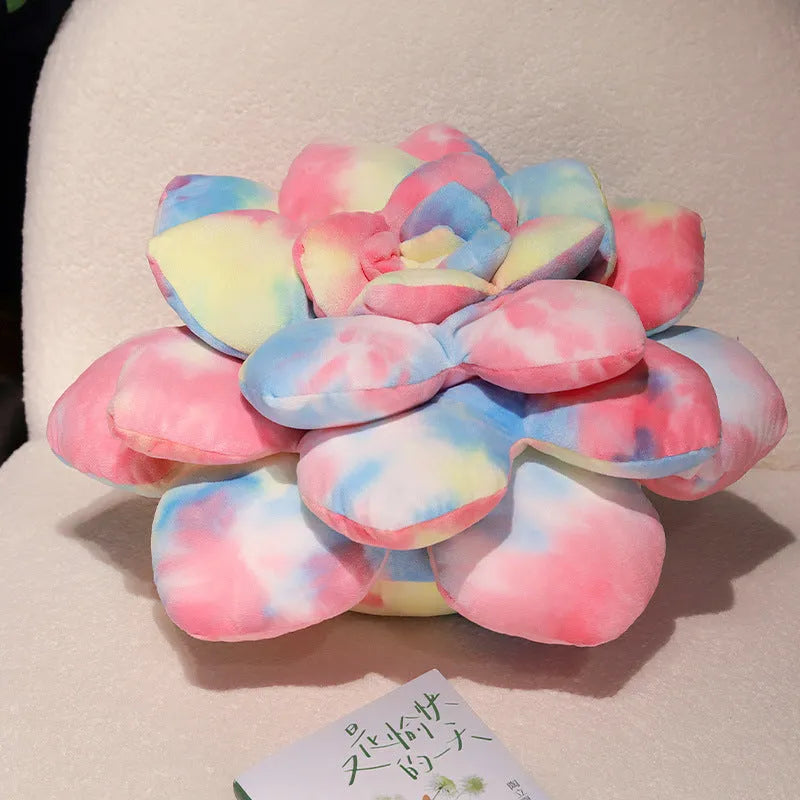 Cartoon succulent plush toy in green or tie dye, 35cm or 45cm, shown as a plant-shaped pillow