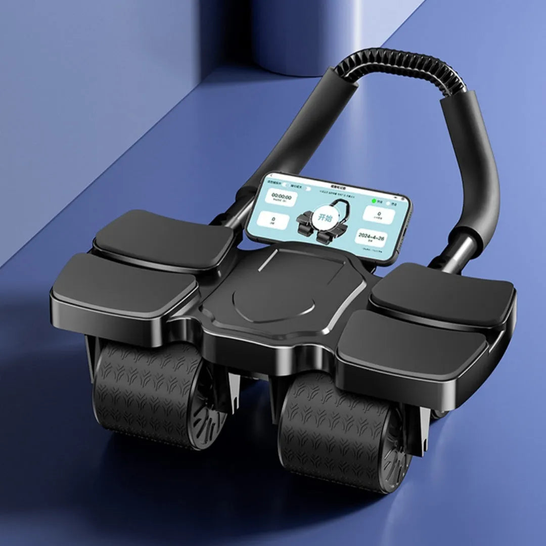 Black abdominal wheel with four wheels and automatic rebound, size 37*25*15