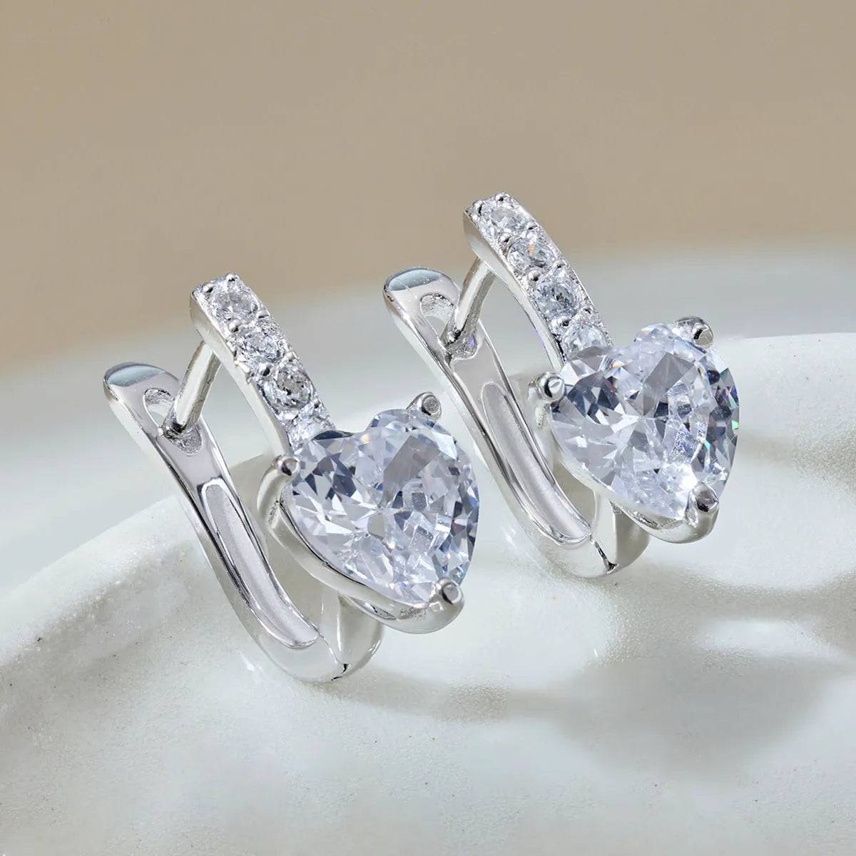 S925 sterling silver heart earrings with zircon, U-shaped and geometric silver earrings for women, pair
