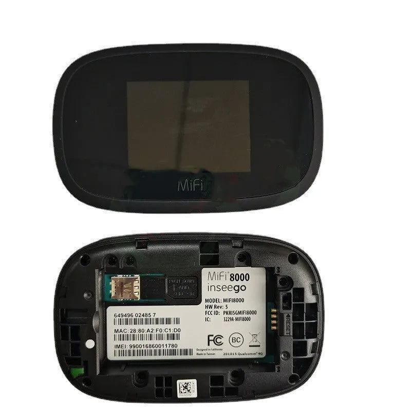 Black 4G portable WiFi router, model mifi8000, 10 × 20 × 3 cm, battery included