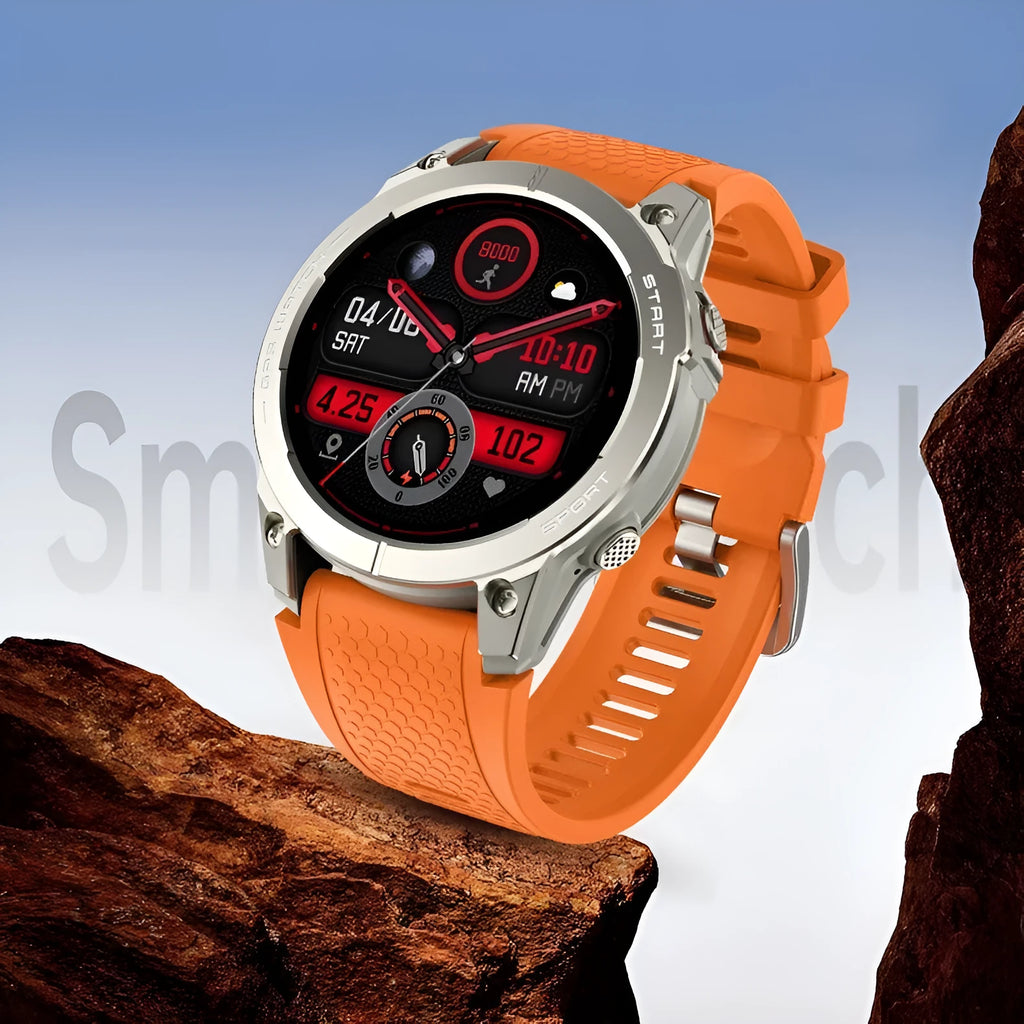 S53 Outdoor GPS Sports Smart Watch in Black or Orange with silicone wristband and 1.43 inch screen