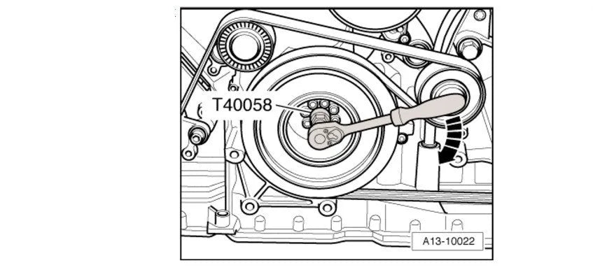 Aodi T40058 crankshaft rotating sleeve and timing tool adapter with directional arrows on guide pin