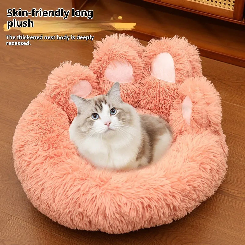 Plush thickened round pet bed in gray with soft cloth surface for dogs and cats, 50cm diameter