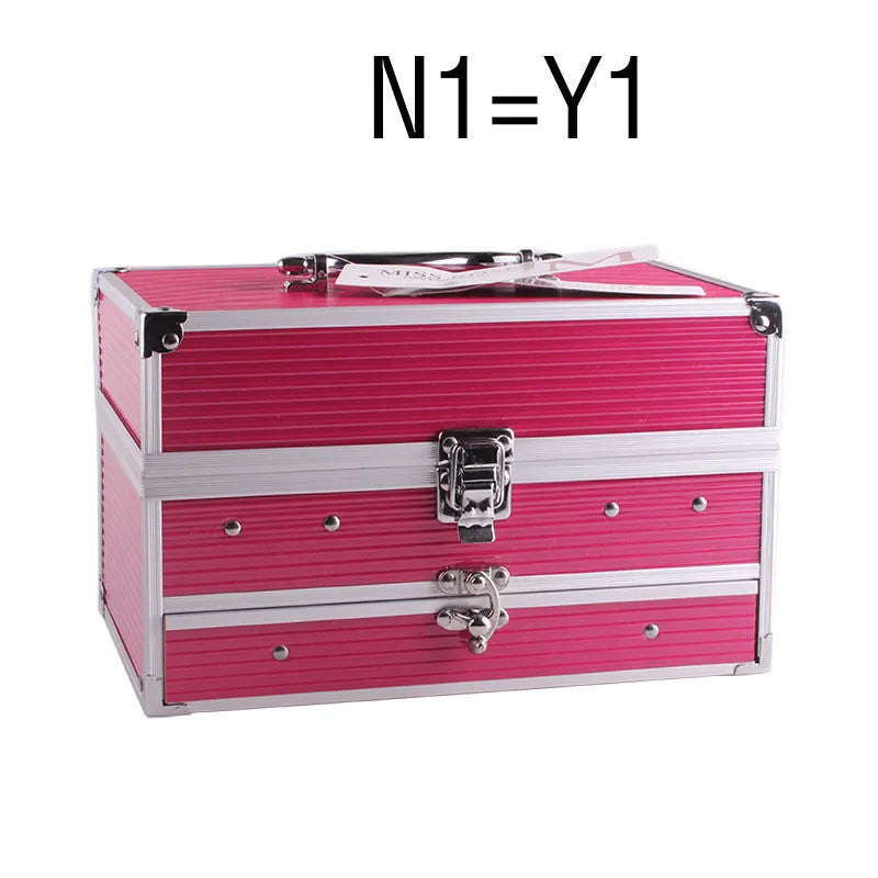 Multifunctional makeup kit case with 94 colour eye shadows, concealers, lipsticks, and blushers in earth tones and national fashion colours.