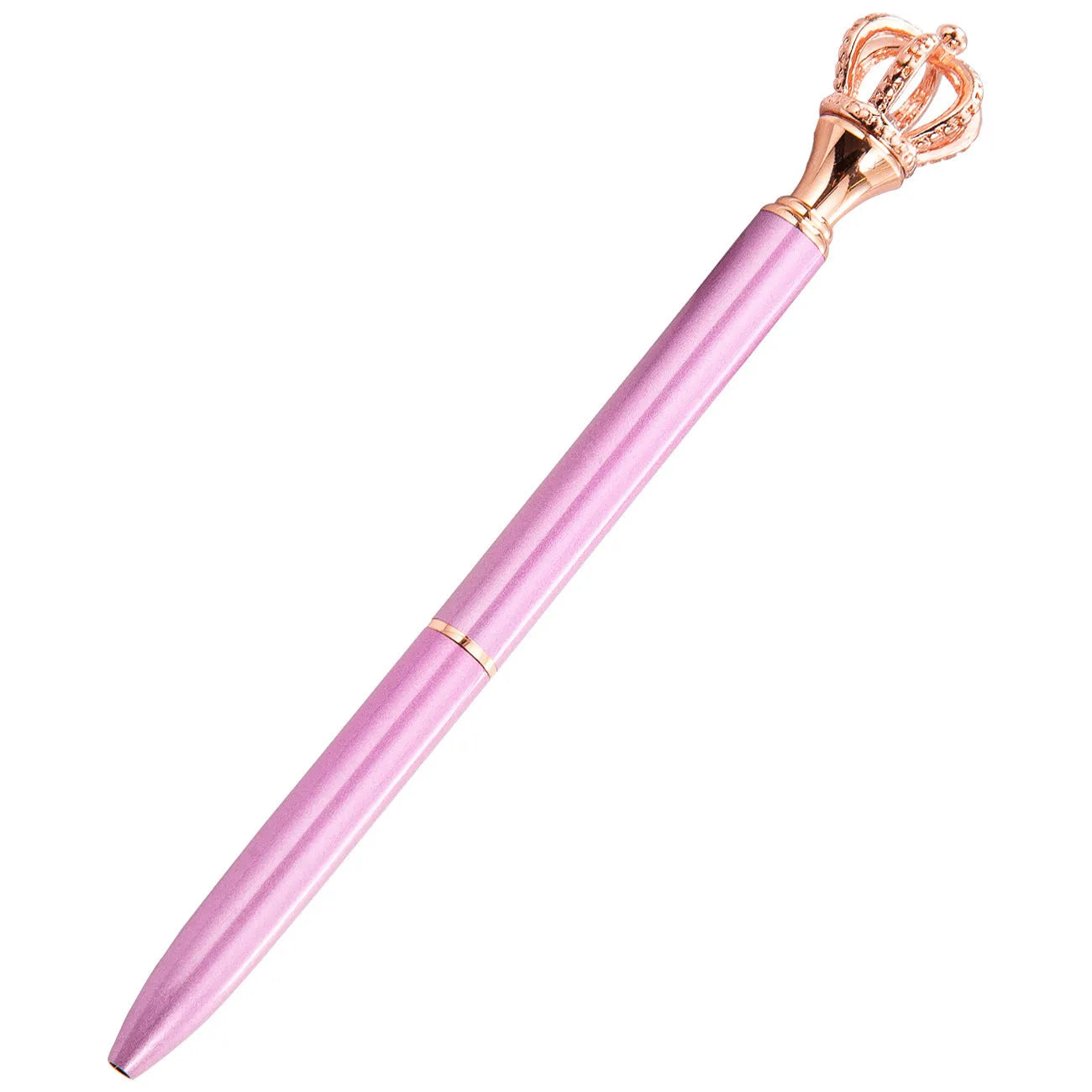 Crown band diamond metal ballpoint pen in gold colour with rotating mechanism on a white background