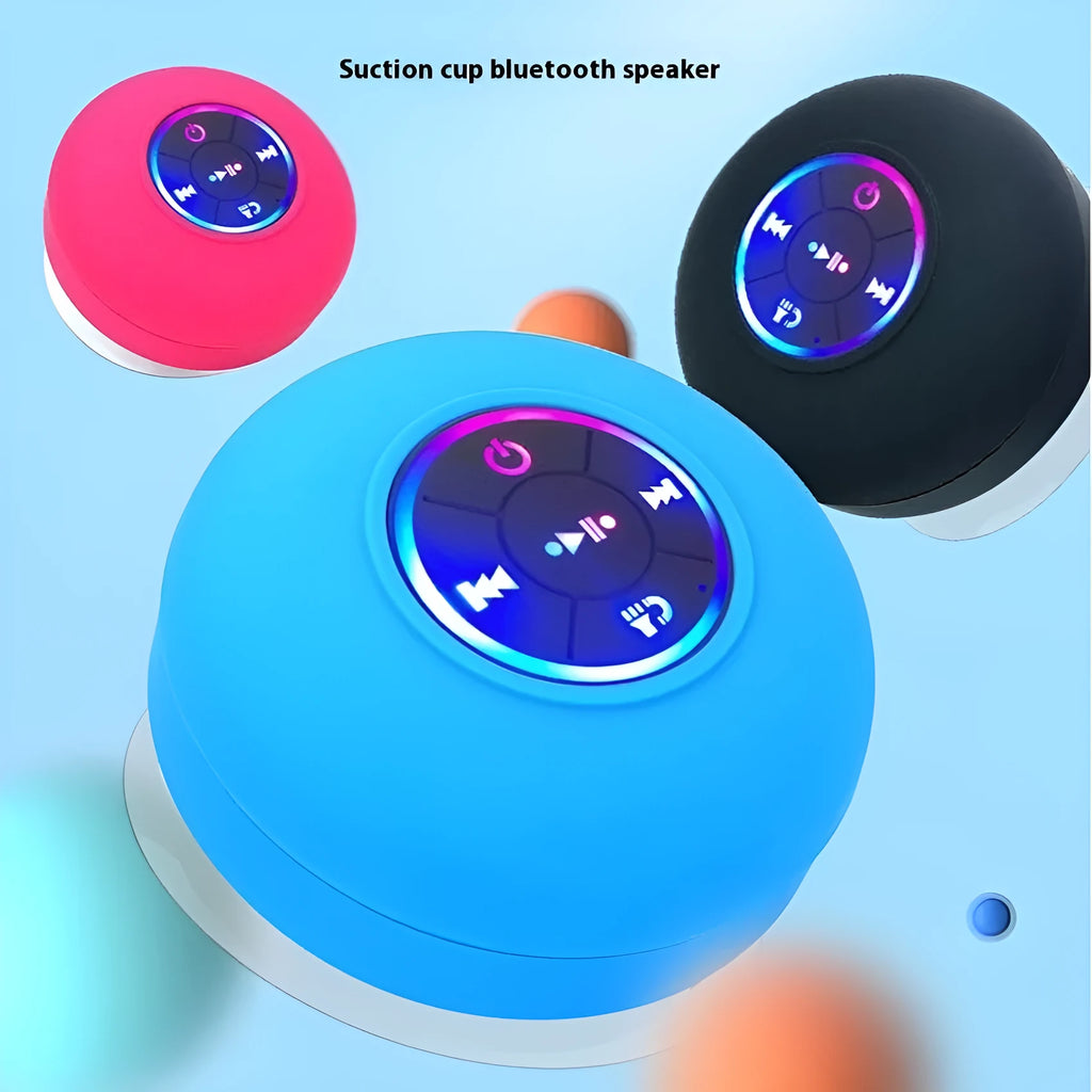 BTS07 large suction cup waterproof Bluetooth speaker with coloured lights, shown in black.