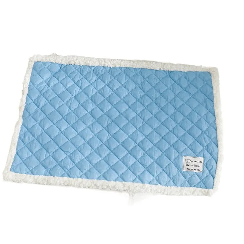 Quilted terry cloth cat blanket in blue, grey, pink or yellow colours