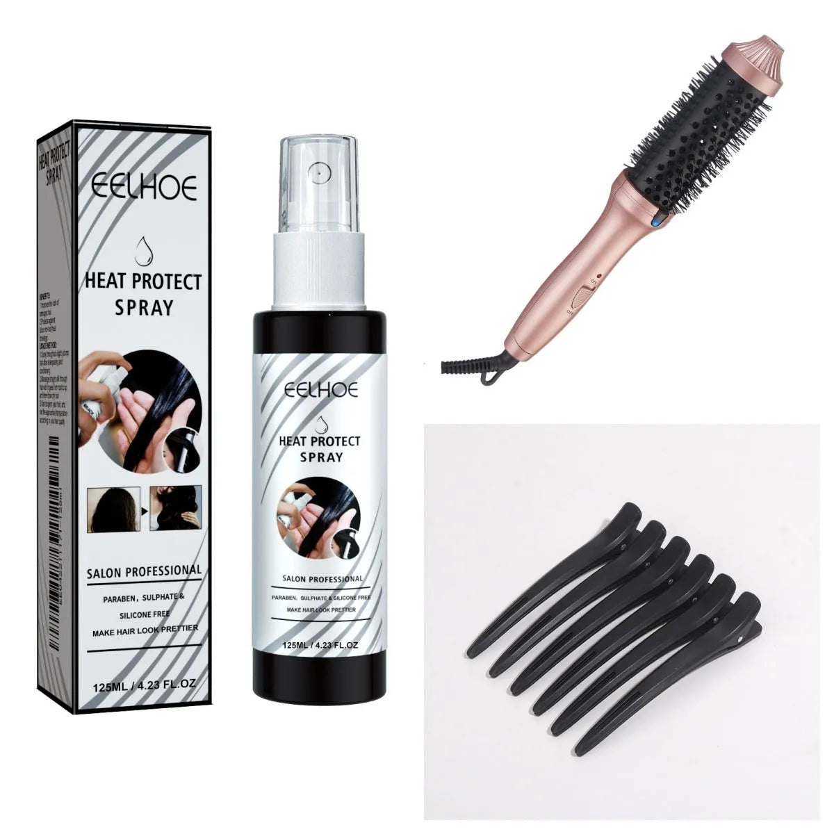 Electric hair styling comb with 31mm heat conductor, heat insulation spray, and plastic sectioning clips