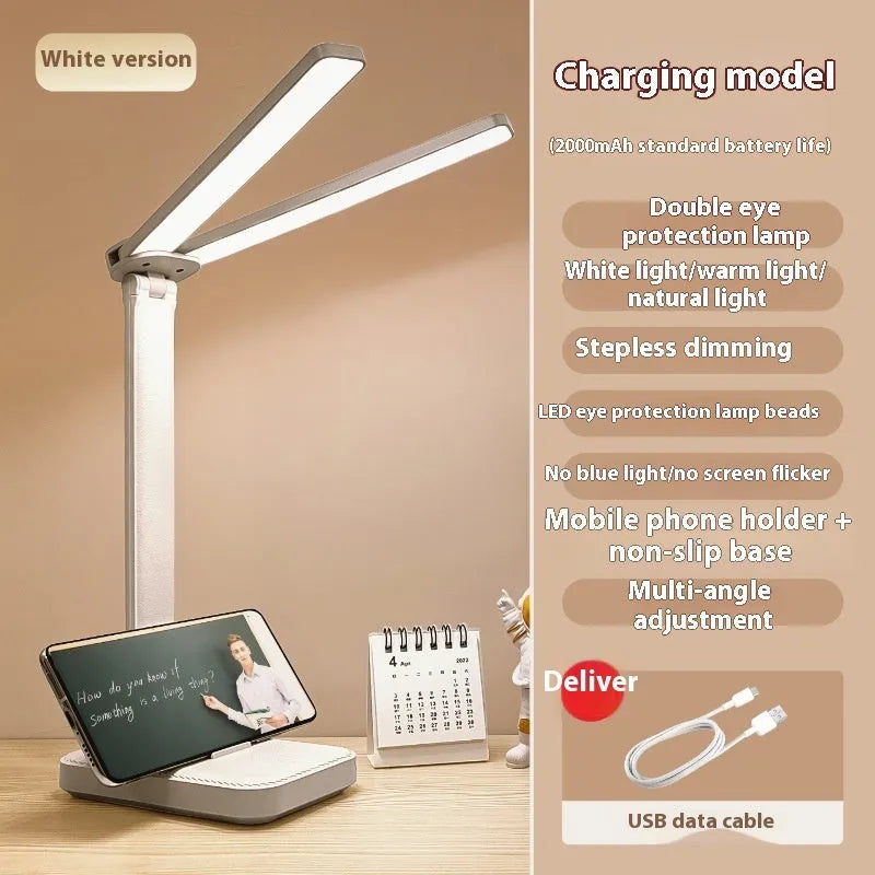 Simple dual lamp holder table lamp with square bottom, in colour shown, for children and students