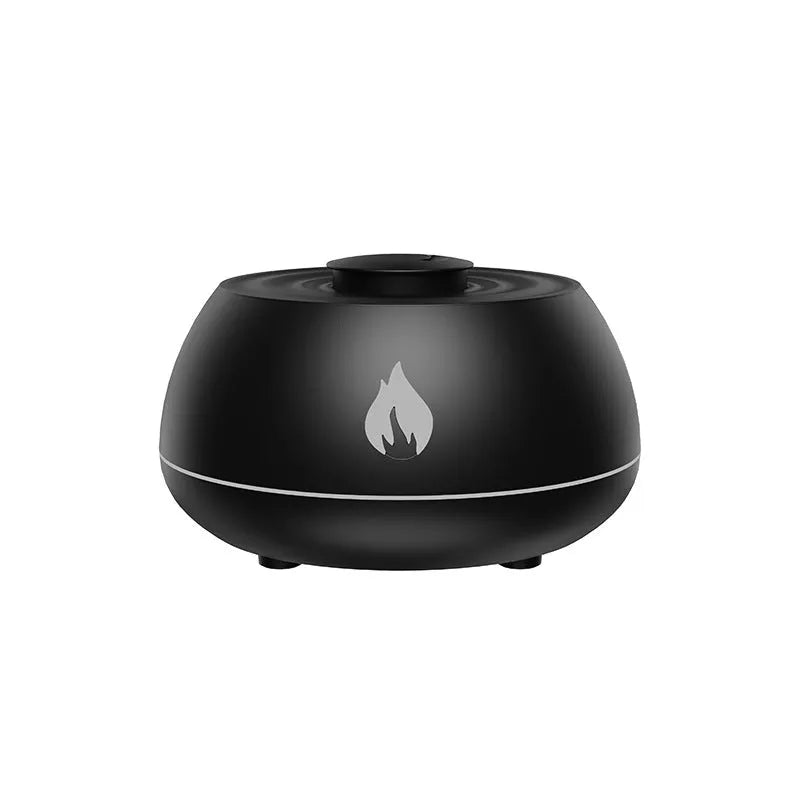 Black 130ml flame humidifier aromatherapy diffuser with 7 colour lights and USB power