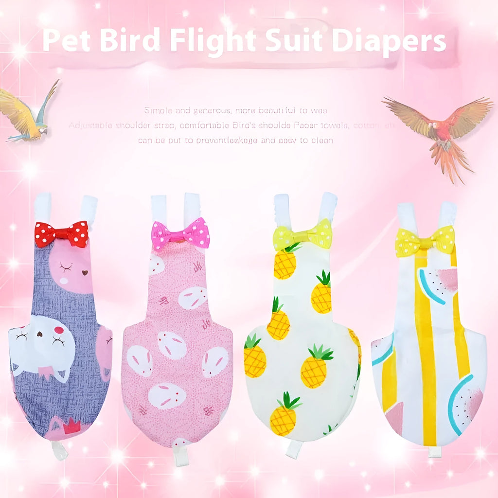 Creative printed cotton bird diaper in Pink Rabbit pattern for small parrots, size M