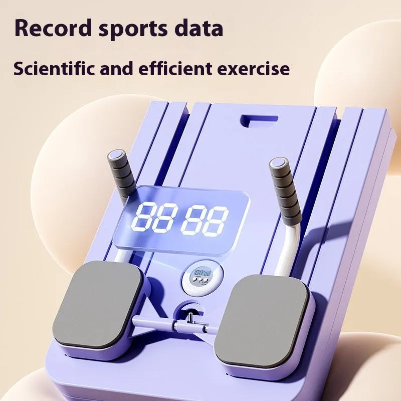 Standard purple PP plastic fitness board with integrated automatic rebound abdominal wheel.
