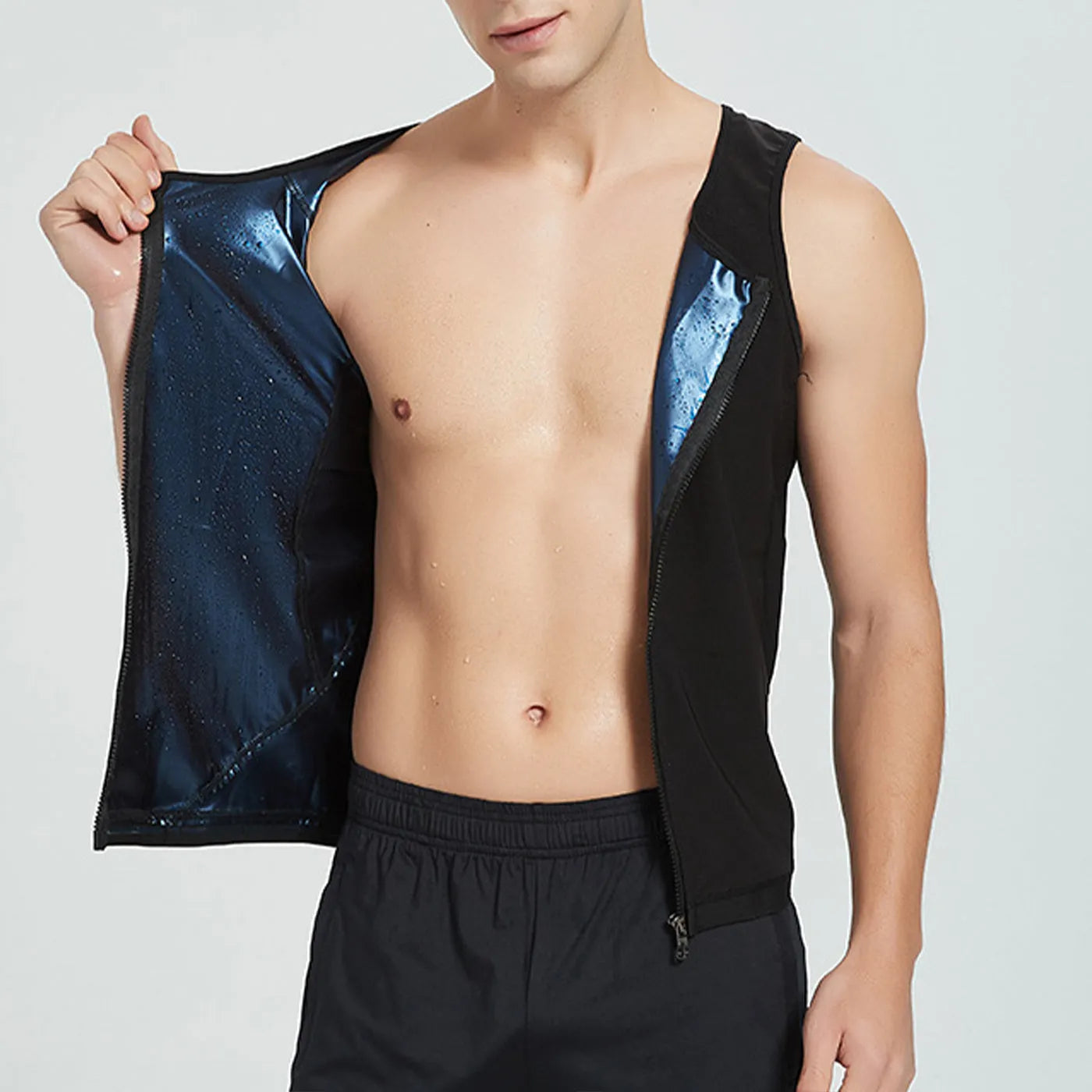 Men's black zip-front polyester storm sweatshirt for running and yoga exercise