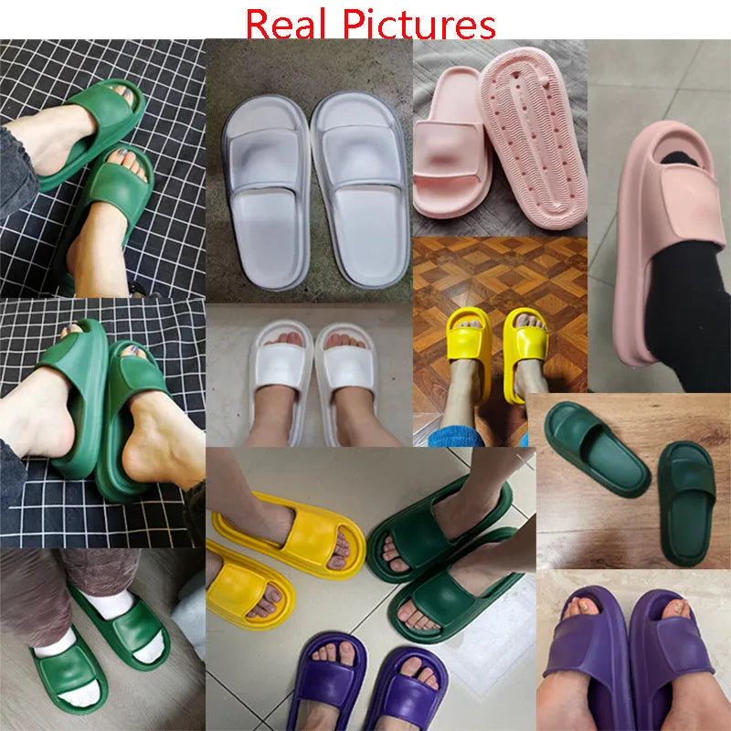 Pair of thick-soled white EVA flip-flop slippers with a non-slip patterned sole.
