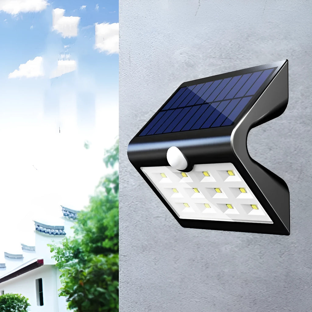 Solar yard light with compact dimensions for outdoor garden or wall lighting