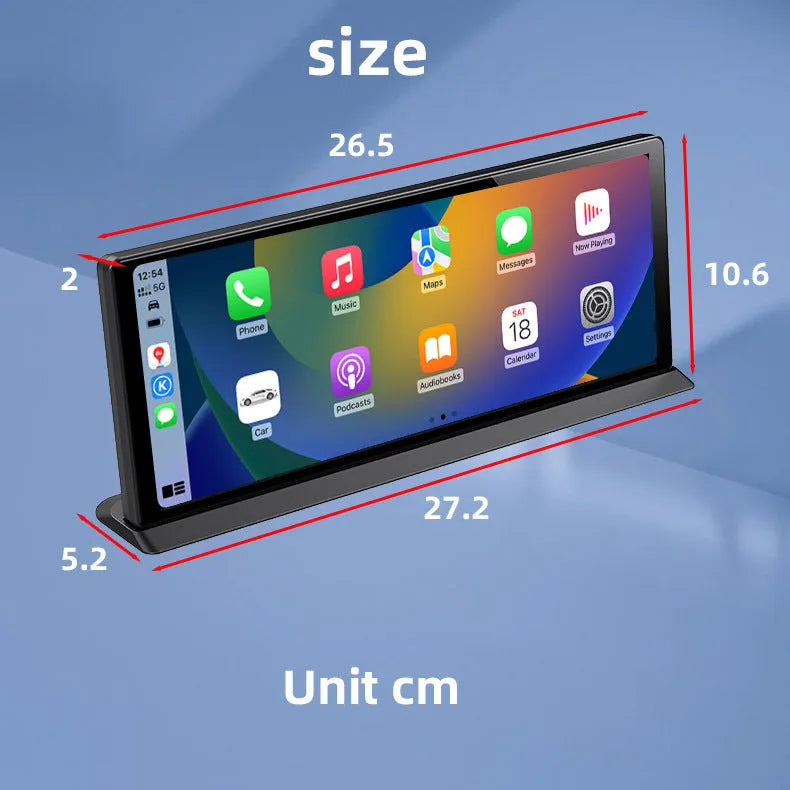 11.3 inch black plastic touchscreen dashcam mounted on center console with GPS and reversing image display