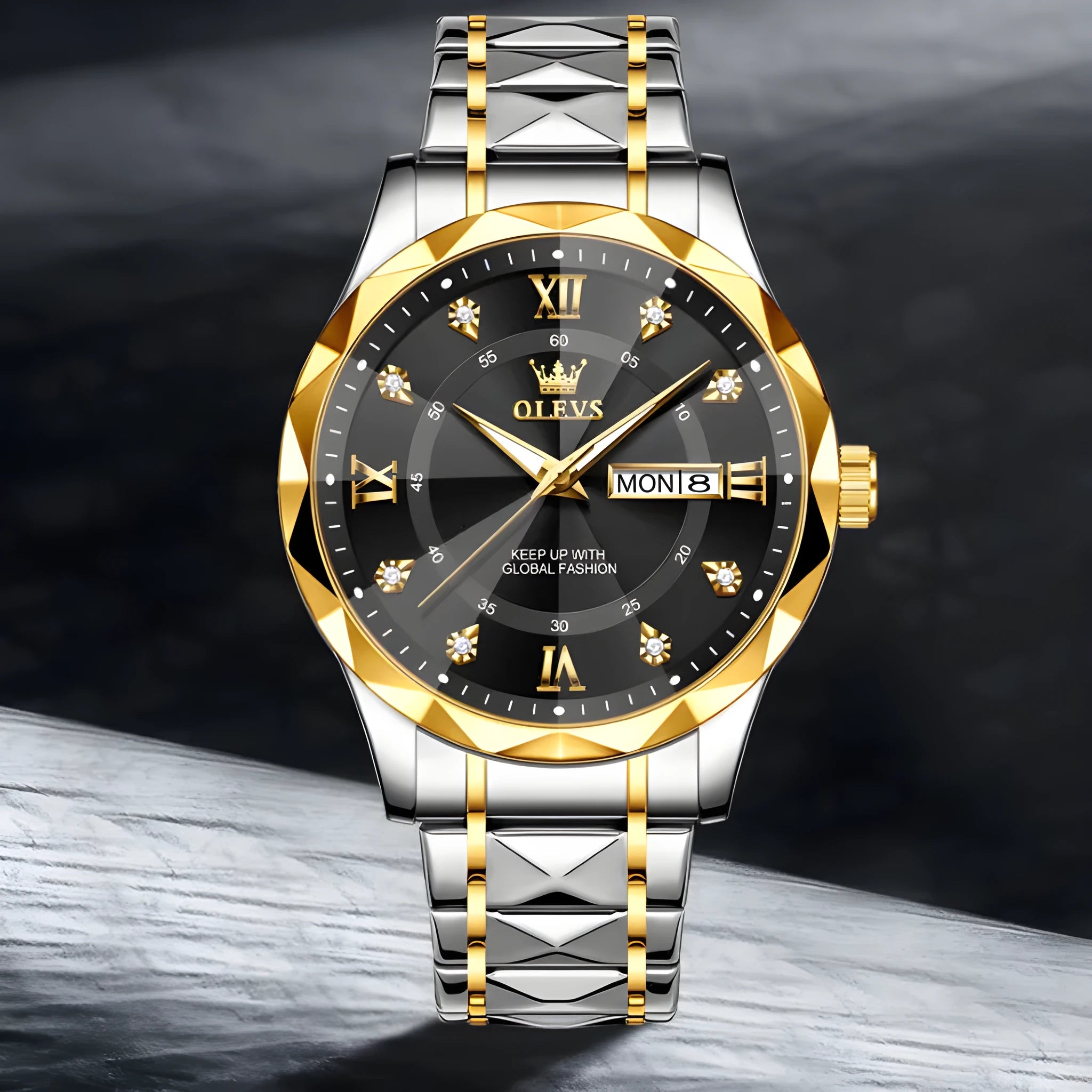 OLEVS 2025 men's luminous waterproof quartz watch with steel band and 11mm case thickness