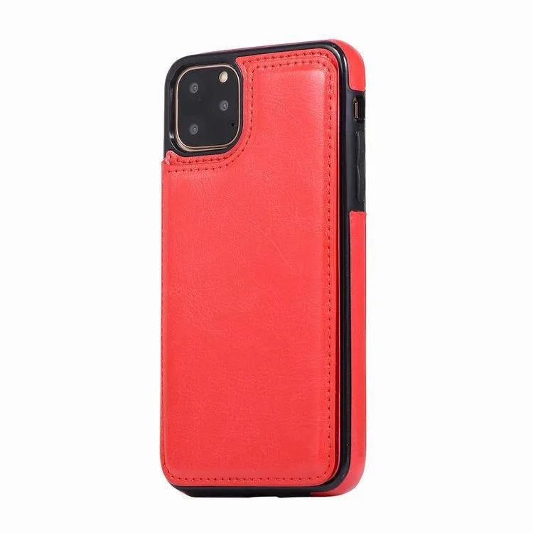 Crazy horse pattern leather double buckle bracket holster phone case for iPhone 13 in multiple colours