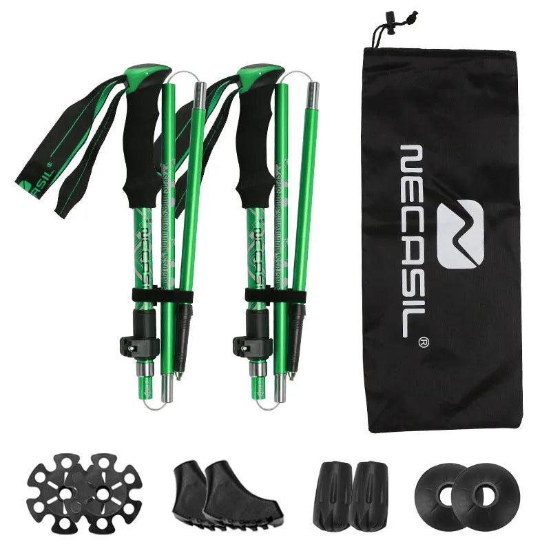 Adjustable aluminium alloy hiking cane, 32-125cm telescopic walking stick in black, red, blue or green