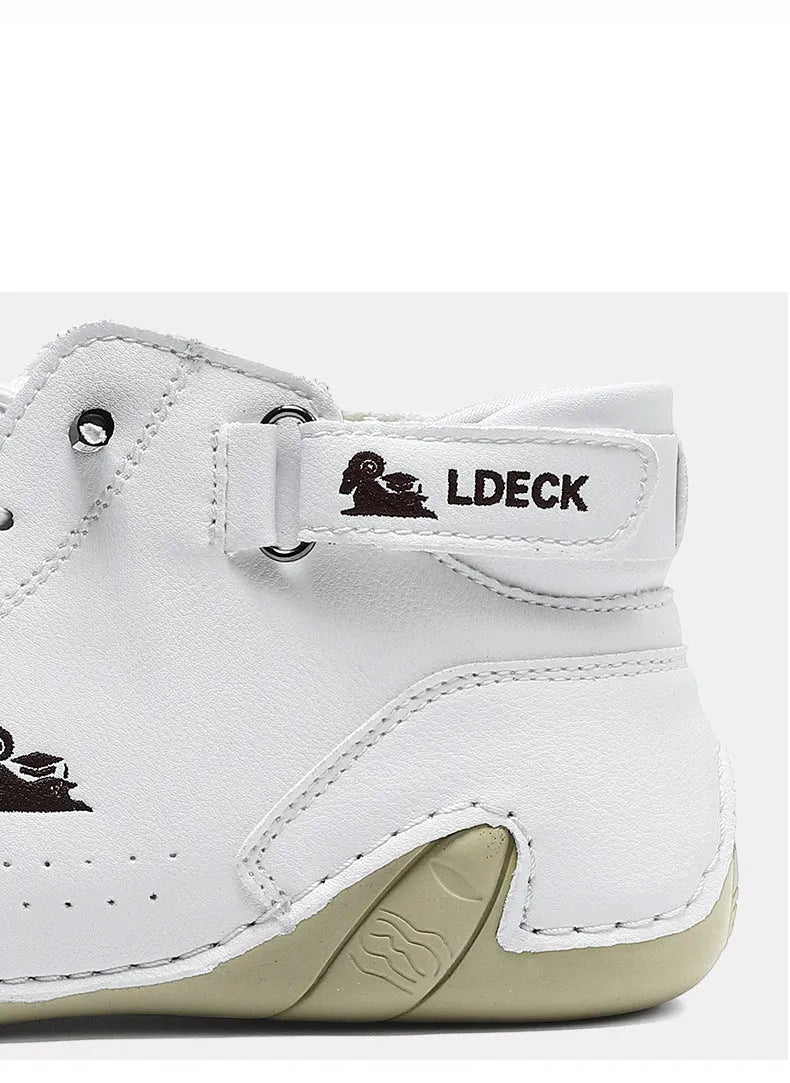 Men's khaki high-top Octopus shoes with round toe and flat rubber sole.