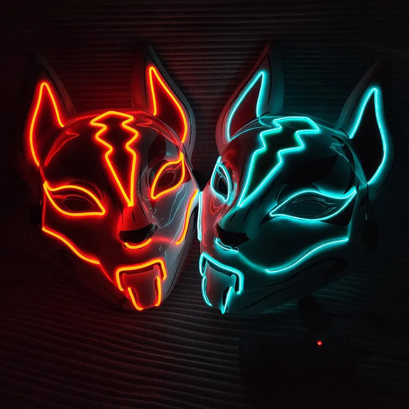 Glowing cat face mask for women, 28cm x 18cm cold light fox mask with four lighting modes, cosplay accessory